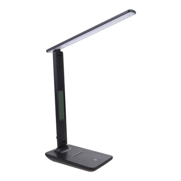 

table lamps led eye-caring night light foldable reading lamp with alarm clock date temperature for bedroom home (black, disp