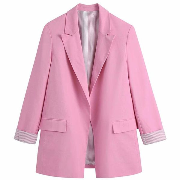 

women's suits & blazers blingblingee summer autumn open front women casual flap pockets notched collar office lady suit jacket pink coa, White;black