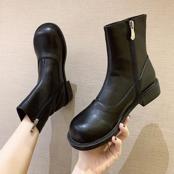 

dress shoes women ankle boots winter fall round toe mid heel zip black basic fashion for woman botas mujer 35-40 d6n7