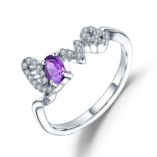 

fashion design light luxury amethyst for women 925 sterling silver inlaid with natural color treasure love letter ring, Slivery;golden