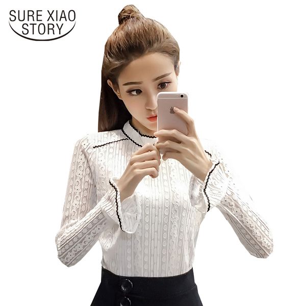 

autumn lace bottoming shirt korean shirts hollowed out women's long sleeves 553e 30 210506, White