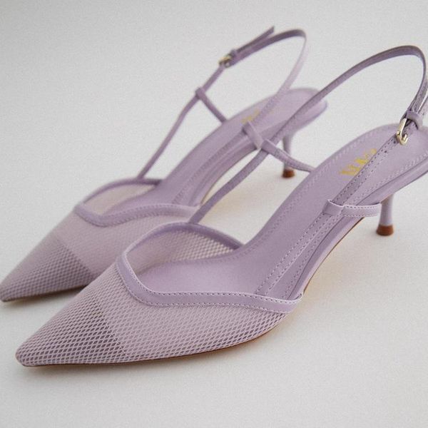 

dress shoes zar woman 2021 high heels spring summer pointed toe mesh outer wear stiletto muller sandals women plus size 35-42, Black