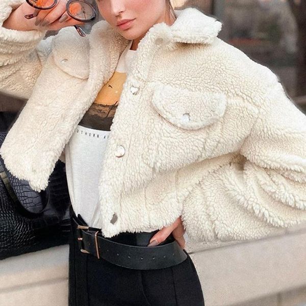 

women's jackets autumn wool long sleeve short coat women winter casual turn-down collar multi-pockets female single-breasted 22zv, Black;brown