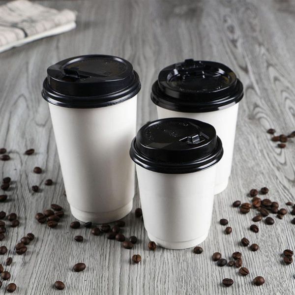 

50pcs disposable coffee cups insulation takeaway double-layer paper cup with lid (8oz, 280ml) & straws