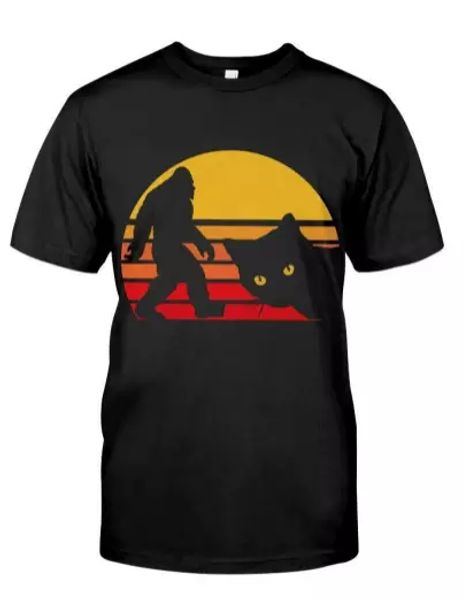 

r1 bigfoot & cat kitty sasquatch hide & seek love animal pet vintage t-shirt, White;black