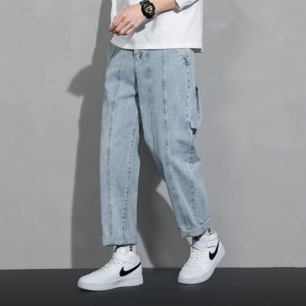

men's jeans quanbo men blue streetwear baggy new arrivals spring korean straight leg casual plus size 42 40 8zxi