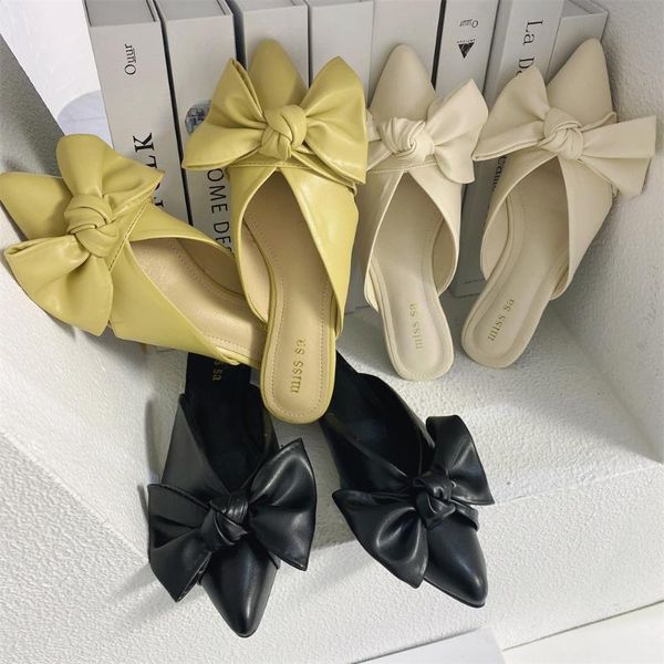 

slippers casual toe light bowknot ladies luxury summer 2021 pu fashion sandalias mujer, Black