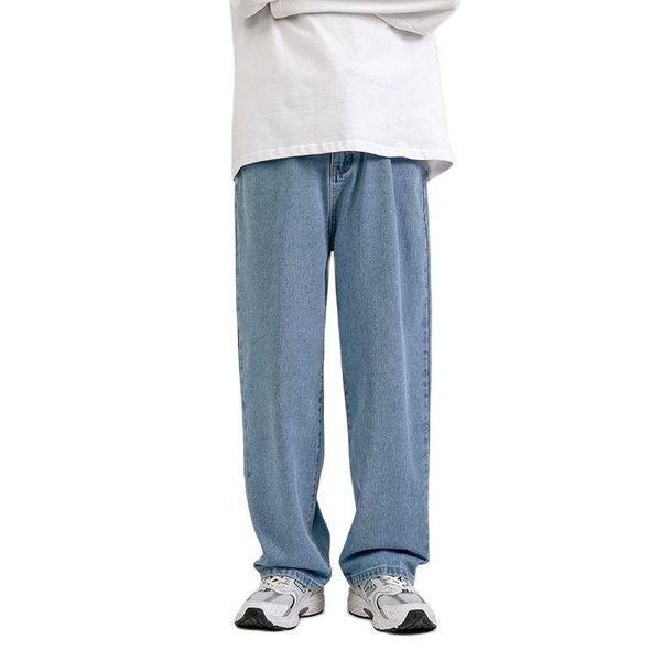 

men's jeans fashion loose straight casual wide leg pants trendy streetwear hip hop trousers, Blue