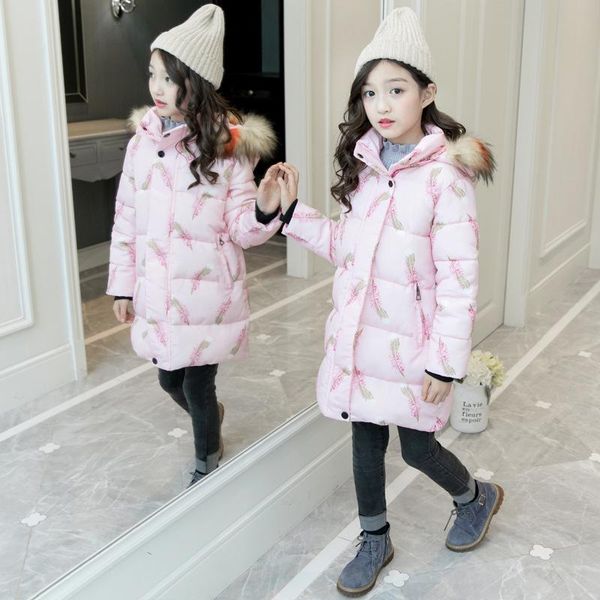 

coat brand girls coats feather printing jackets kids faux fur collar baby girl children winter outwear warm clothing, Blue;gray
