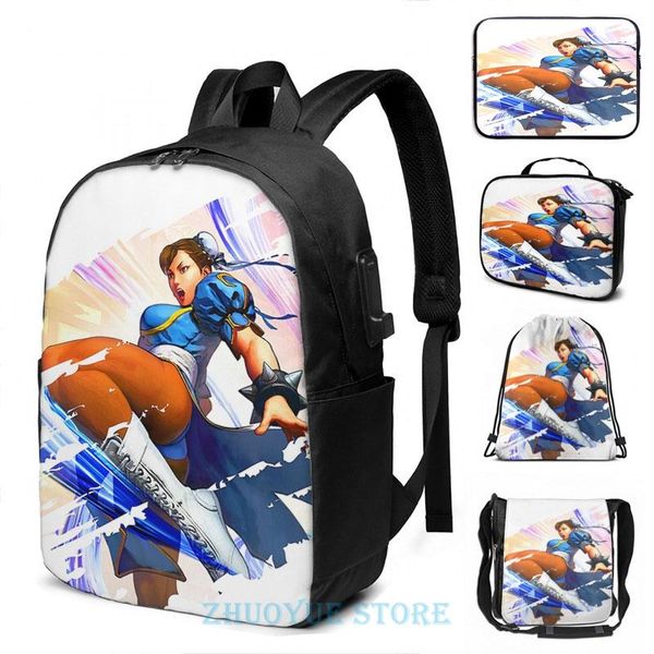 

backpack funny graphic print chun li usb charge men school bags women bag travel laptop