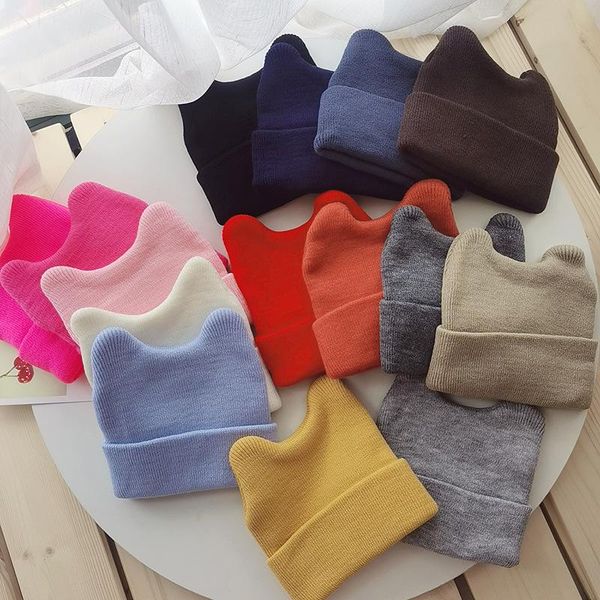 

caps & hats kids winter hat knitted cartoon double ear cap for baby boys girls children beanie bonnet, Yellow