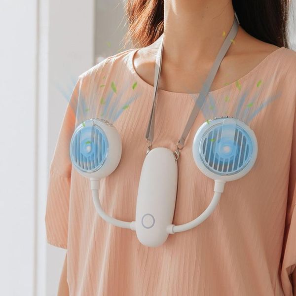 

portable hanging neck fan with dual wind head hands rechargeable 3 speeds air cooler for student dormitory home office use electric fan