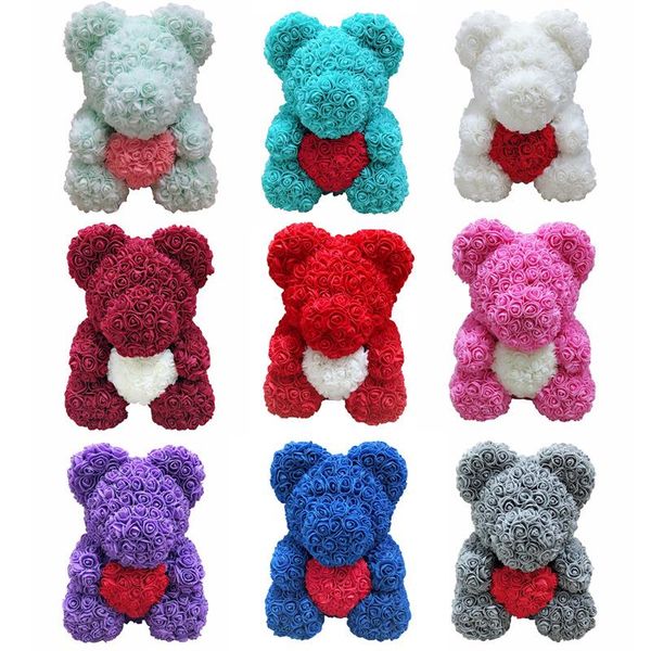 

christmas valentine's day for ladies gift 25cm/10 inches rose bear toy 14 colors flowers heart hugging bear c2351
