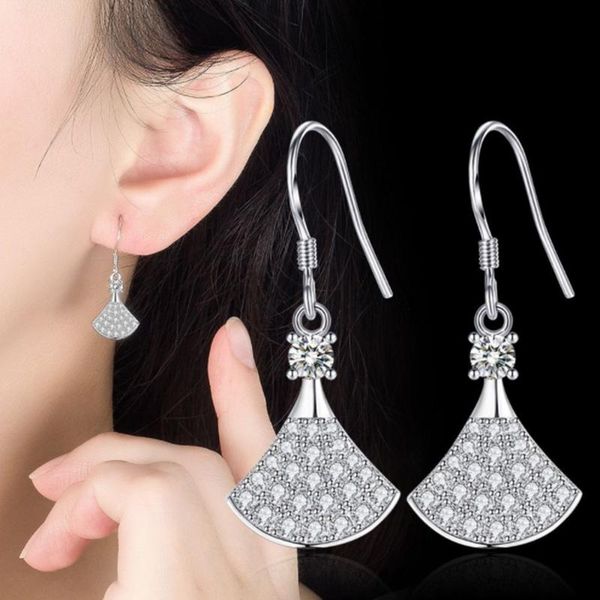 

dangle & chandelier nehzy 925 sterling silver women's fashion jewelry crystal zircon simple retro fan-shaped skirt earrings