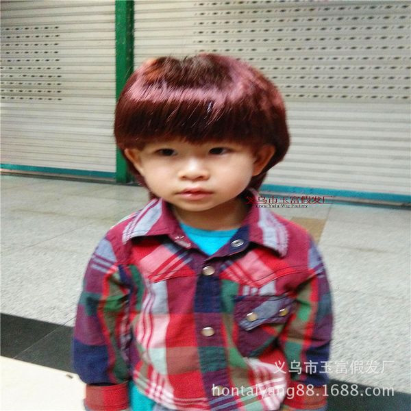 

brown antique dark children's clothing store window men's hair wig, Black