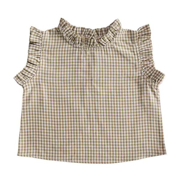 Yaz Kızlar Sevimli Dantel Ekose Gömlek Çocuk Tüm Maç Çocuklar Moda Kız Bez Bluz 210702