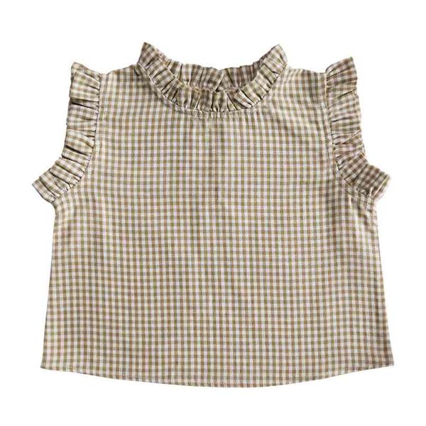 ragazze estive carino pizzo camicia a quadri bambini tutto-fiammifero moda ragazza camicetta di stoffa 210702