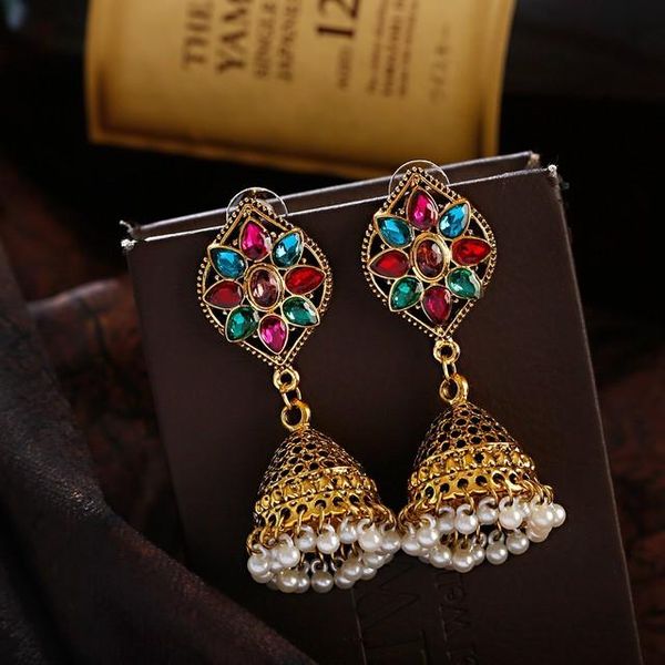 Klassische ethnische Böhmen jhumka baumeln ohrringe frauen vintage geschnitzt türkisch gold farbe quaste indische türkei schmuck damen bijoux