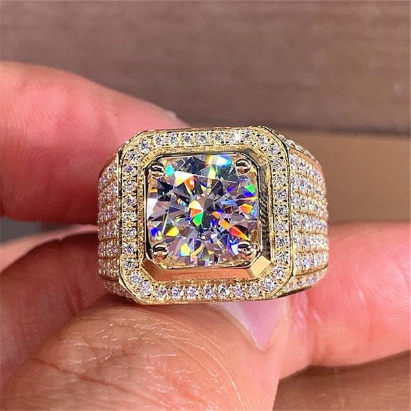 2CT Choucong Einzigartiger Luxusschmuck Eheringe Echtes 925er Sterlingsilber Rundschliff Moissanit CZ Diamant Edelsteine Männliche Ewigkeit Männer Verlobungsbandringe Geschenk