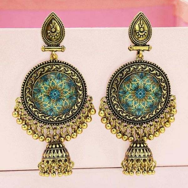 

dangle & chandelier earrings for women jhumka golden tassel big bells drop craved flower afghan egypt gypsy turk ethnic jewelry, Silver