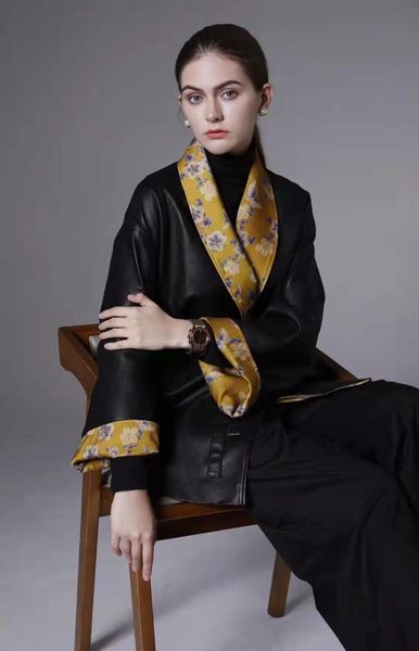 

women's leather & faux in the autumn of 21, xinhaining clothes, medium and long sheep windbreaker coat, imitation cloud gauze,, Black