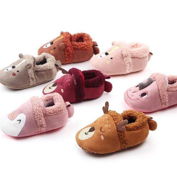 

first walkers cute baby elk prewalker shoes plush warm winter boy girl home slippers soft sole toddler walker flat anti-slip 0-18 month