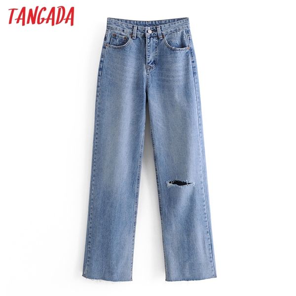 Moda Donna Boyfriend Style Jeans strappati Pantaloni lunghi Tasche Bottoni Pantaloni in denim femminile 3W68 210416
