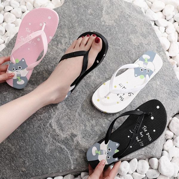 

sandals summer ladies cartoon flip-flop breathable casual and slippers beach shoes, Black
