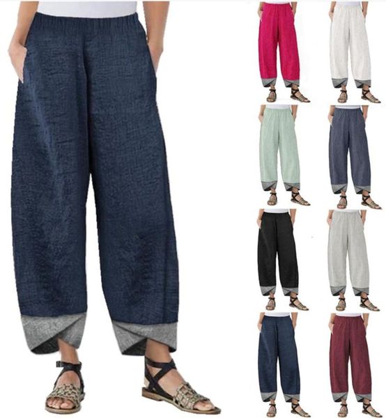 

2021 new solid color stitching loose casual straight leg pants, Black;white