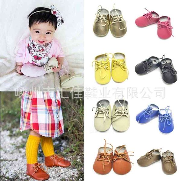 

2019 new children's color matching lace leather soft soled baby walking shoes