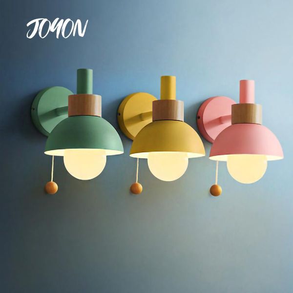 

wall lamp modern led with switch nordic e27 110v 220v iron and wood sconce lights for bedside bedroom living room kitchen stairs