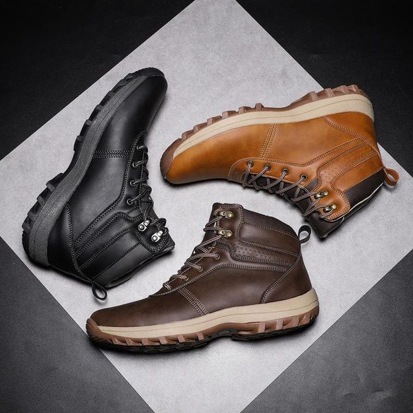 

boots 39-48 men brand comfortable 2021 fashion leather #nx859, Black