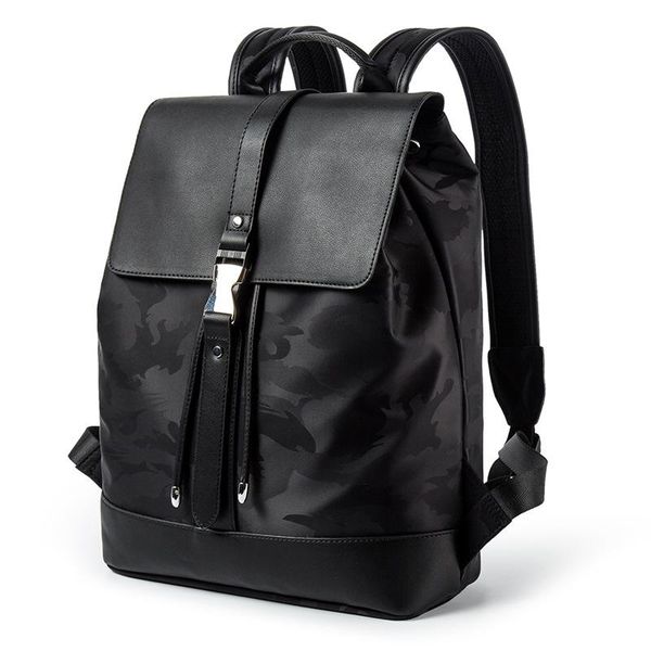 

backpack camouflage buckle backpack, double shoulder bag, leather business trend, fashion schoolbag, travel bag