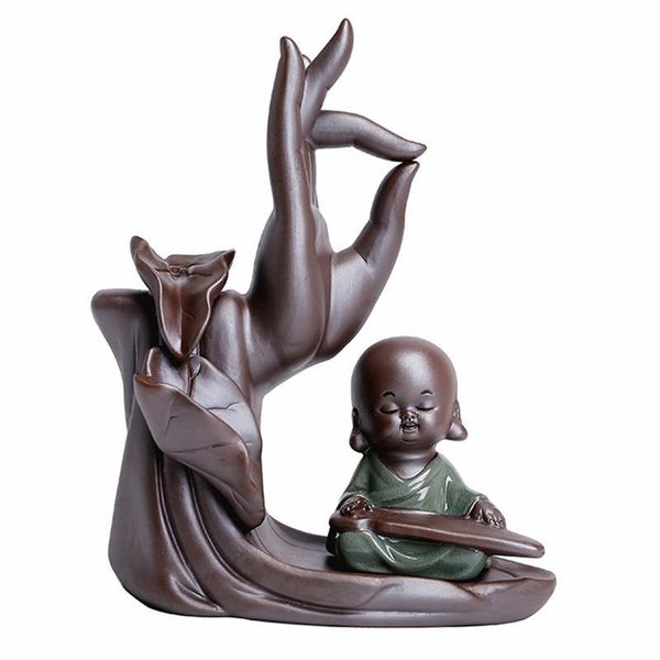 

fragrance lamps purple sand buddha hand backflow incense burner the little monk small censer furnace +10pcs cones home decor