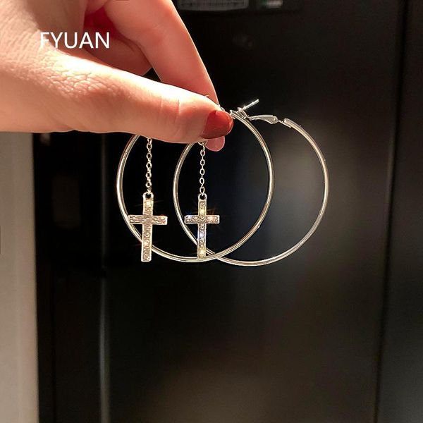 

hoop & huggie fyuan simple geometric earrings cross crystal pendant for women statement jewelry, Golden;silver