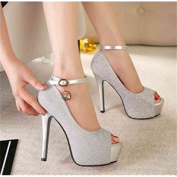 

dress shoes glitter rhinestone ankle strap peep toe high heels platform pumps women wedding size 34 to 39, Black
