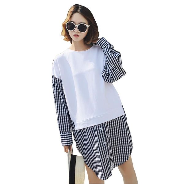 

maternity dresses autumn winter pregnancy clothes style sweater long sleeve splicing coat pregnant woman hoodie loose plus size, White