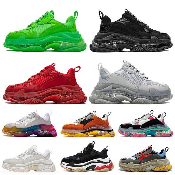 

luxury designer shoes triple s 2.0 mens women casual crystal red bottoms paris 17fw vintage triplers sneakers clear sole platform sneakers t, Black