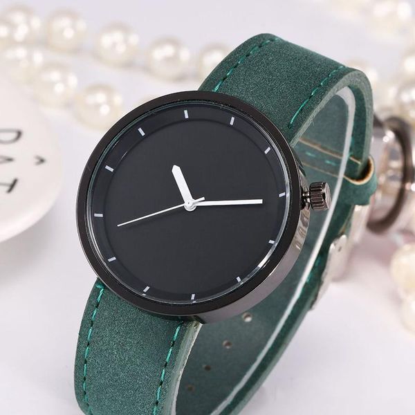 

wristwatches design brief women relojes men quartz wristwatch classic leather straps white needle length relogio masculino analog clock, Slivery;brown