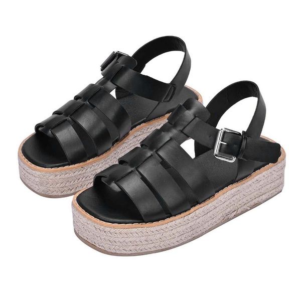 

women's espadrille buckle platform flatform sandals, Black