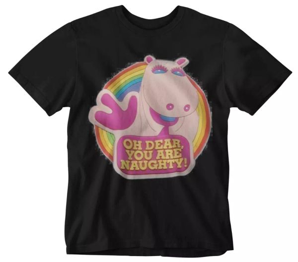 

Rainbow T-Shirt George Naughty Tee TV Cool Yolo 80s 90s retro black kids, White;black