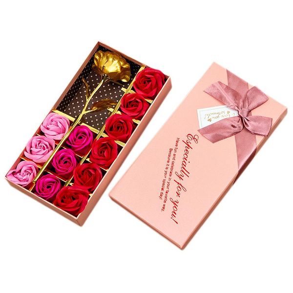 

gift wrap valentine's day 24k gold plated rose flower+12pcs soap flower romantic for lover girl friend christmas gifts pink