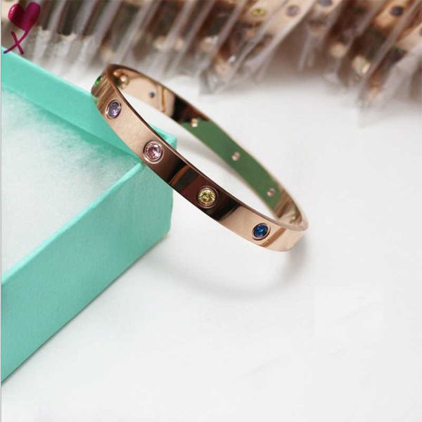 

screw bangles titanium steel oval couple women color&10&full stone rose gold bracelets femme bijoux pulseira without box q0717, Black