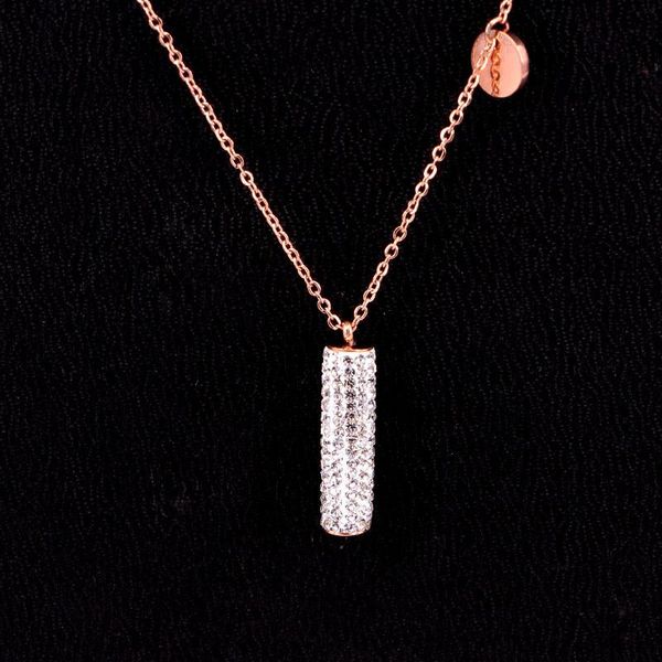 

stainless steel love full crystal geometric cube long cylindrical coin pendant necklaces rose gold color women female gift, Silver
