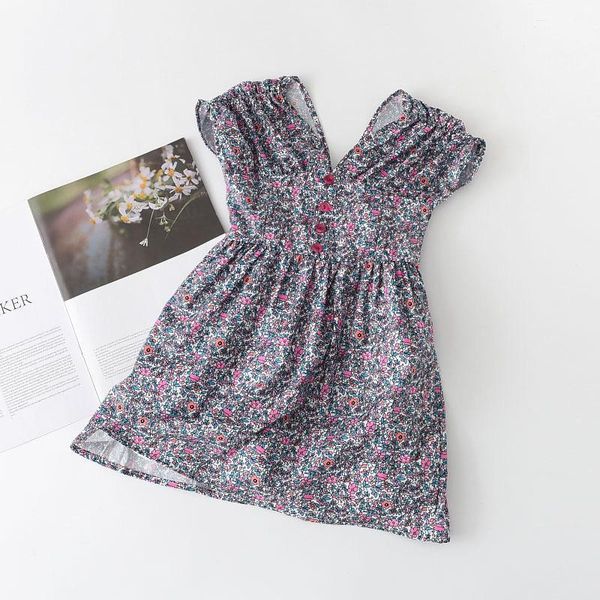 

girl's dresses menoea 2021 girls vintage pleated puff sleeve floral print elastic waist dress children v neck padded casual, Red;yellow