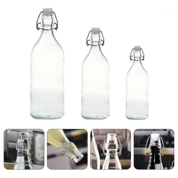 

storage bottles & jars 3pcs glass bottle sealing jar with lid household fastener drink (l+m+s)