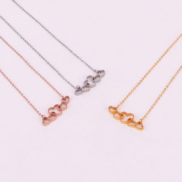 

pendant necklaces fashion stainless steel hollow love five heart necklace rose gold color women female party gift, Silver