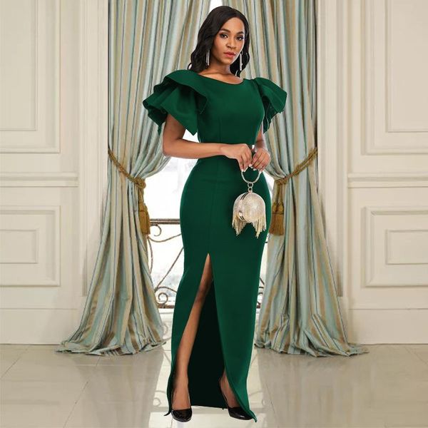 

ethnic clothing women party dresses maxi ruffle sleeves slit christmas green bodycon long celebrate evening-fashion female club vestidos rob, Red