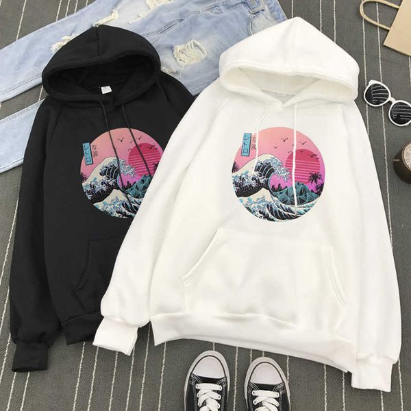 

japanese wave winter casual fashion plus size vintage long-sleeved loose cartoon printed punk ins harajuku hooded sweatshirt 210608, Black
