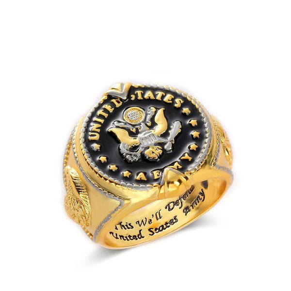 

european and american fashion high-end zhenrong new american federal army badge slogan this well defend mens two-tone ring, Silver